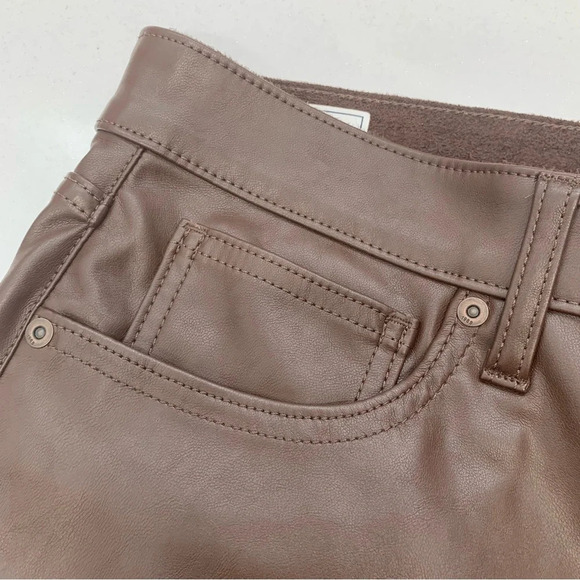 Gap Faux Leather Pants Woman 16/33 Vintage Slim High Rise Brown Pockets Stretch - Picture 6 of 10